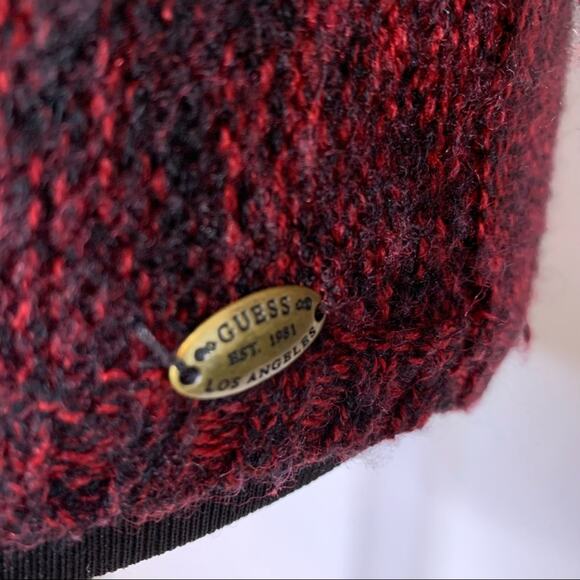 Guess red black marled cutout sleeve wool blend sweater size Medium - Picture 6 of 14